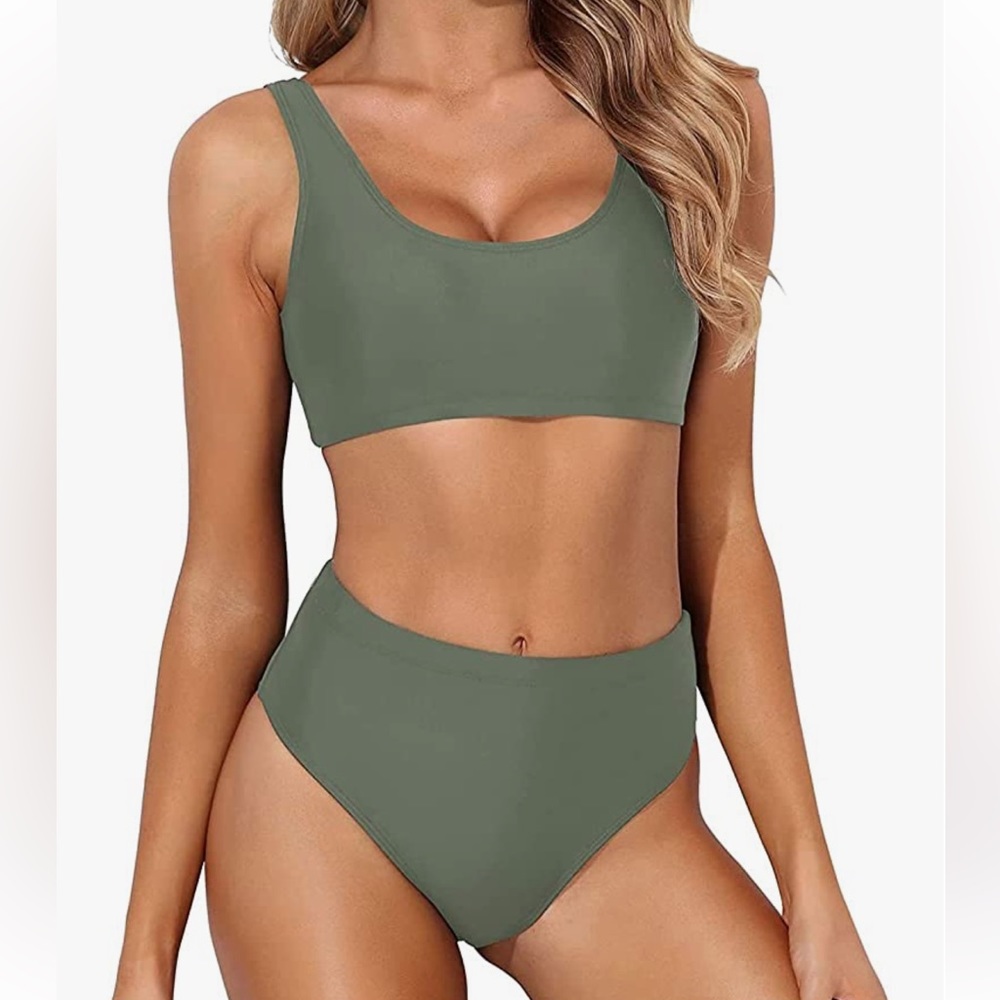 TEMPT ME Women’s Olive Green Bikini High Waist Swimsuit NWT Size L